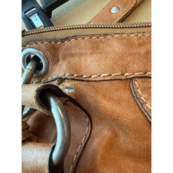 Fossil Long Live Vintage 1954 Cognac Brown Leather Hobo Shoulder Bag Large *flaw - Picture 5 of 8